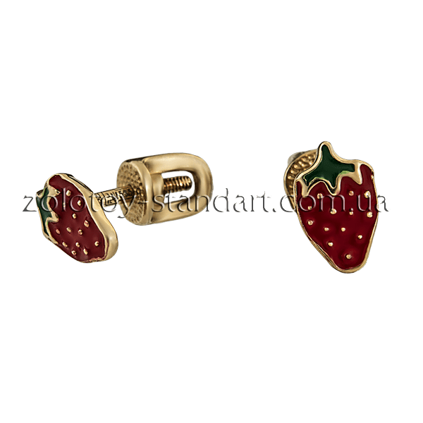 Золотые серьги Клубнички с эмалью 21100 детальное изображение ювелирного изделия Золотые детские сережки Золотые серьги Клубнички с эмалью 21100 детальное изображение ювелирного изделия Золотые детские сережки