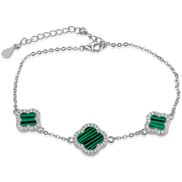 Серебряный браслет Клевер с малахитом и фианитом 038358 детальное изображение ювелирного изделия Серебряные женские браслеты Серебряный браслет Клевер с малахитом и фианитом 038358 детальное изображение ювелирного изделия Серебряные женские браслеты