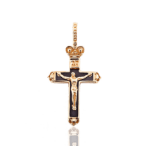 обзорное фото Золотой крестик с черной эмалью и Распятием 031556  Декоративные золотые крестики