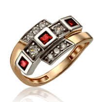 обзорное фото Кольцо с камнями в комбинированном золоте Доминикана 033692  Золотые кольца