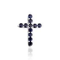 обзорное фото Золотой подвес крестик в белом золоте с сапфирами  028340 Декоративные золотые крестики обзорное фото Золотой подвес крестик в белом золоте с сапфирами  028340  Декоративные золотые крестики