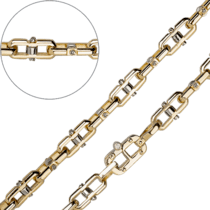обзорное фото Золотая литая цепь ручной работы в комбинированном золоте с бриллиантом 033377  Полновесные золотые цепочки
