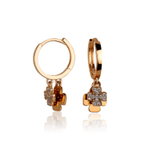 обзорное фото Золотые серьги конго с фианитами в красном золоте Клевер на счастье 030688  Золотые серьги кольца (конго) 