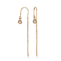 обзорное фото Золотые серьги протяжки с цирконием 024256 Золотые серьги с фианитом обзорное фото Золотые серьги протяжки с цирконием 024256  Золотые серьги с фианитом