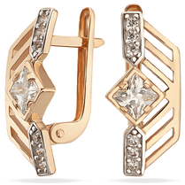 обзорное фото Женские сережки золотые с фианитами 036662 Золотые серьги обзорное фото Женские сережки золотые с фианитами 036662  Золотые серьги