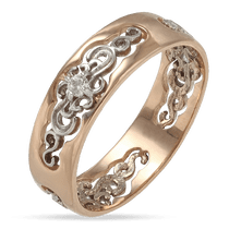 обзорное фото Золотое кольцо из красного и белого золота с фианитами 028609 Обручальные кольца с цирконием обзорное фото Золотое кольцо из красного и белого золота с фианитами 028609  Обручальные кольца с цирконием