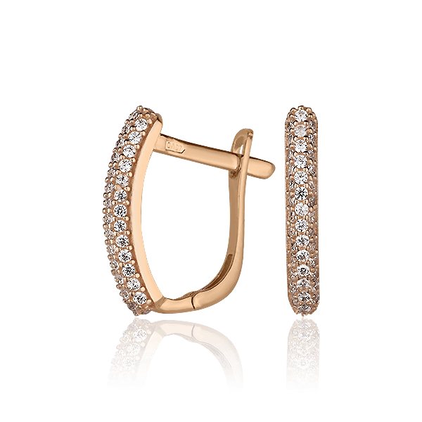 Серьги в красном золоте на английском замке с фианитами 027535 детальное изображение ювелирного изделия Золотые серьги с фианитом Серьги в красном золоте на английском замке с фианитами 027535 детальное изображение ювелирного изделия Золотые серьги с фианитом