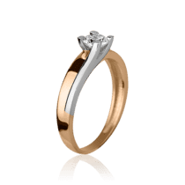обзорное фото Кольцо в красно-белом золоте с фианитом 027508  Золотые кольца для помолвки с цирконием