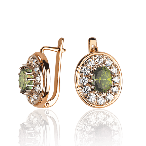 Сережки з червоного золота 585 з топазом хакі Маргарет 033565 детальне зображення ювелірного виробу Сережки з червоного золота 585 з топазом хакі Маргарет 033565 детальне зображення ювелірного виробу