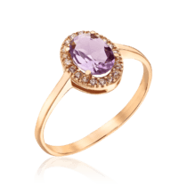 обзорное фото Золотое кольцо с овальным аметистом и фианитами 035178  Золотые кольца