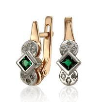 обзорное фото Золотые серьги с изумрудом и бриллиантами 033690 Золотые серьги с изумрудами обзорное фото Золотые серьги с изумрудом и бриллиантами 033690  Золотые серьги с изумрудами