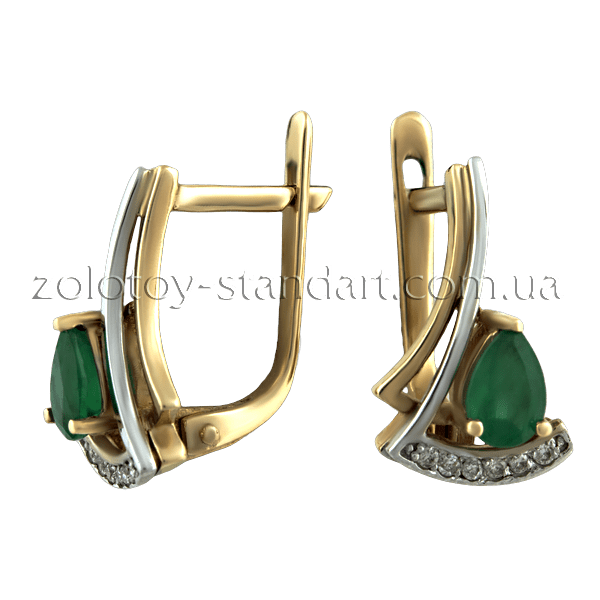 Золотые серьги с изумрудом и бриллиантами 21134 детальное изображение ювелирного изделия Золотые серьги с изумрудами
