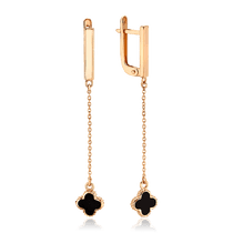 обзорное фото Стильные золотые серьги цепочки с Клевером 036597 Золотые серьги с эмалью обзорное фото Стильные золотые серьги цепочки с Клевером 036597  Золотые серьги с эмалью