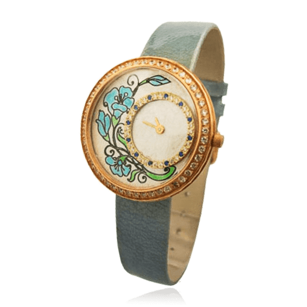 Женские часы с золотым корпусом Прованс с росписью на циферблате 036333 детальное изображение ювелирного изделия Женские золотые часы Женские часы с золотым корпусом Прованс с росписью на циферблате 036333 детальное изображение ювелирного изделия Женские золотые часы