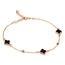 обзорное фото Женский золотой браслет Клевер с черной эмалью 034722 Золотые браслеты обзорное фото Женский золотой браслет Клевер с черной эмалью 034722  Золотые браслеты