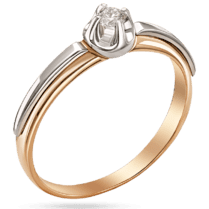 обзорное фото Помолвочное кольцо с бриллиантом в красном и белом золоте 039654  Золотые кольца для помолвки с бриллиантом