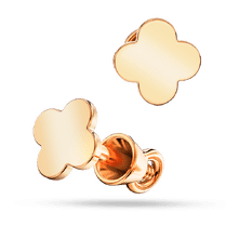 обзорное фото Золотые серьги гвоздики маленький глянцевый Клевер без вставок 039660  Золотые серьги без вставок