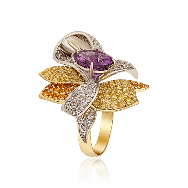 Кольцо золотое с аметистом и фианитами авторская работа 034498 детальное изображение ювелирного изделия Золотые кольца Кольцо золотое с аметистом и фианитами авторская работа 034498 детальное изображение ювелирного изделия Золотые кольца