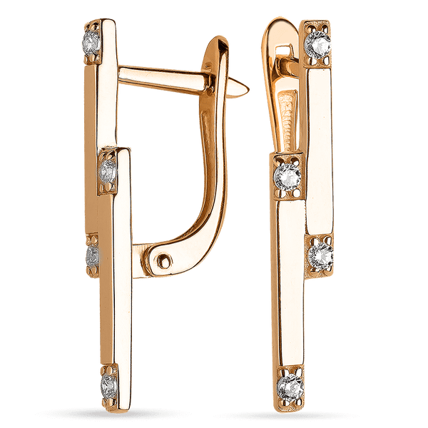 Элегантные серьги Line с белыми фианитами в красном золоте 585 пробы 039520 детальное изображение ювелирного изделия Золотые серьги с фианитом Элегантные серьги Line с белыми фианитами в красном золоте 585 пробы 039520 детальное изображение ювелирного изделия Золотые серьги с фианитом