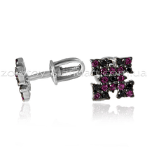 обзорное фото Золотые серьги гвоздики с цирконием 2198212  Серьги с камнями