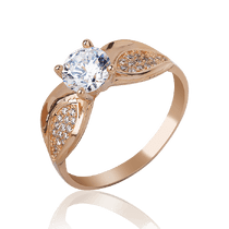 оглядове фото Золота каблучка листочки з фіанітами 031496