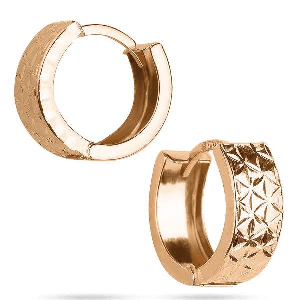 Женские серьги - кольца в красном золоте с алмазной гравировкой 039511 детальное изображение ювелирного изделия Золотые серьги без вставок Женские серьги - кольца в красном золоте с алмазной гравировкой 039511 детальное изображение ювелирного изделия Золотые серьги без вставок