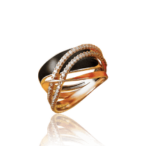 обзорное фото Кольцо из красного золота с черной эмалью и фианитами 030802 Золотые кольца обзорное фото Кольцо из красного золота с черной эмалью и фианитами 030802  Золотые кольца