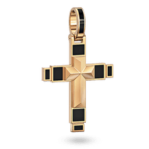 обзорное фото Рельефная подвеска в форме креста в геометрическом стиле дополнена вставками черной эмали 040814  Декоративные золотые крестики