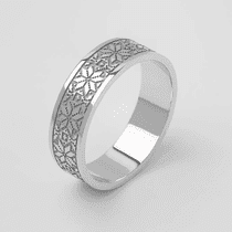 обзорное фото Обручальное кольцо в белом золоте с выгравированным патриотическим орнаментом без вставок 041199  Парные обручальные кольца из золота