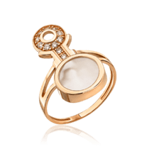 обзорное фото Стильное кольцо с перламутром и фианитами 035319  Золотые кольца