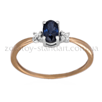 обзорное фото Золотое кольцо с сапфиром и бриллиантами 12132  Золотые кольца с сапфиром