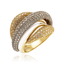 обзорное фото Массивное кольцо из желтого золота с эмалью и россыпью фианитов 035506 Золотые кольца обзорное фото Массивное кольцо из желтого золота с эмалью и россыпью фианитов 035506  Золотые кольца