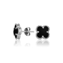 обзорное фото Серебряные серьги гвоздики с чёрным ониксом 028305  Серебряные серьги с камнями