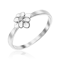 обзорное фото Кольцо в виде цветка с бриллиантом в белом золоте 036912  Золотые кольца