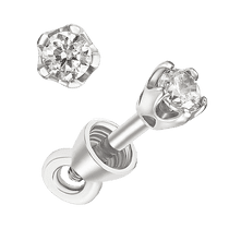 обзорное фото Пуссеты в белом золоте с большим бриллиантом круглой огранки в крапанах 040726  Золотые серьги с бриллиантами
