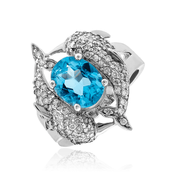 массивное кольцо женское с топазом и бриллиантами массивное кольцо женское с топазом и бриллиантами