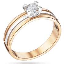 обзорное фото Обручальное кольцо в красном и белом золоте с бриллиантом 039651  Золотые кольца для помолвки с бриллиантом