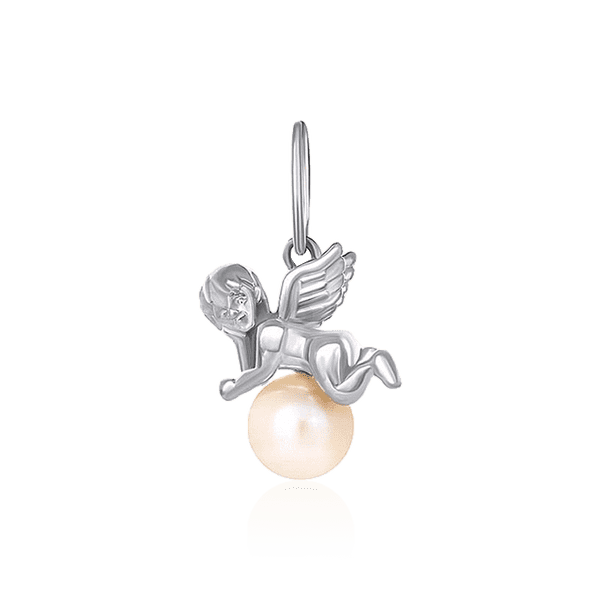 Серебряный кулон Купидон на жемчужине 031297 детальное изображение ювелирного изделия Серебряные подвески со вставками