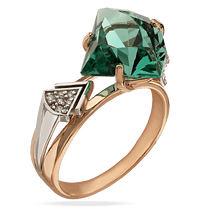 обзорное фото Золотое кольцо с зеленым кварцем и фианитами оригинальное 034420  Золотые кольца