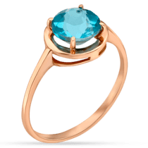обзорное фото Золотое кольцо с круглым голубым топазом 035220  Золотые кольца с топазом