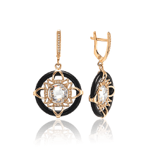 обзорное фото Золотые серьги подвески Круживо с агатом и фианитами 033893 Золотые серьги с агатом обзорное фото Золотые серьги подвески Круживо с агатом и фианитами 033893  Золотые серьги с агатом