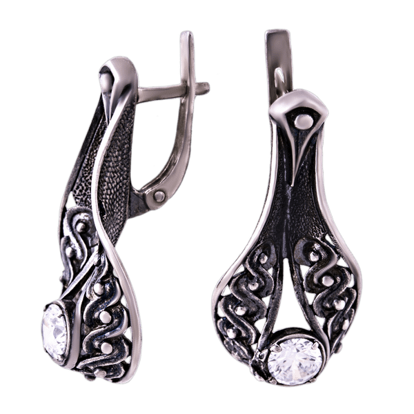 Срібні сережки з цирконієм 12452 детальне зображення ювелірного виробу