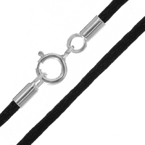 обзорное фото Черный ювелирный шнурок шелковый с серебряной застежкой 035893  Шнурки с серебром