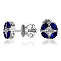 обзорное фото Серьги-пуссеты в белом золоте с сапфирами и бриллиантами 025400 Золотые серьги с сапфиром обзорное фото Серьги-пуссеты в белом золоте с сапфирами и бриллиантами 025400  Золотые серьги с сапфиром
