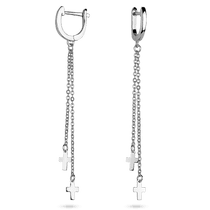 обзорное фото Серебряные серьги с цепочками и крестиками без вставок 925 пробы 039572  Серебряные серьги без вставок