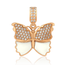 обзорное фото Золотой кулон Бабочка с белой эмалью и фианитами 033673  Золотые подвески