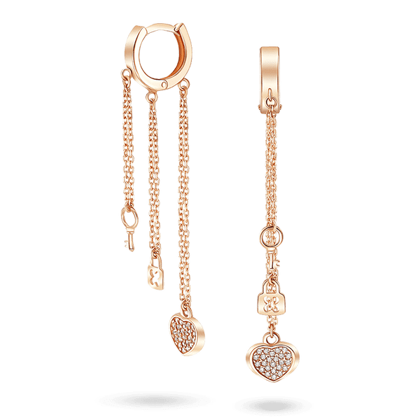 Золоті сережки-конго з ключиком, замком та серцем з фіанітами на ланцюжках 041023 детальне зображення ювелірного виробу Золоті сережки-конго з ключиком, замком та серцем з фіанітами на ланцюжках 041023 детальне зображення ювелірного виробу