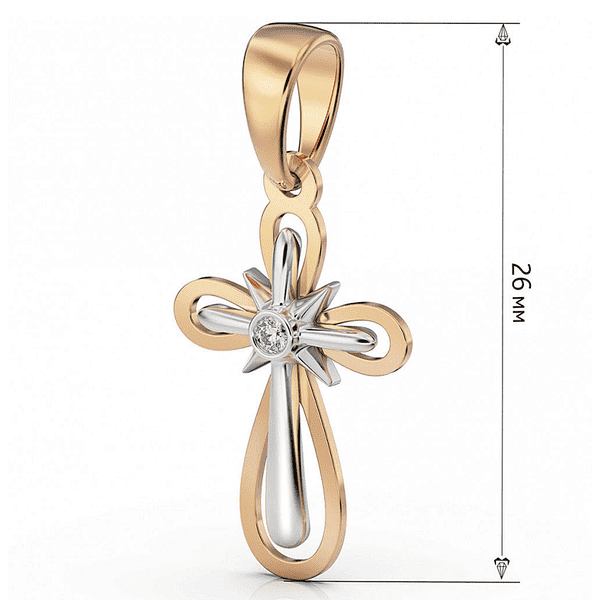 Элегантный подвес в комбинированном золоте Двойной крест со звездой и центральным бриллиантом  Элегантный подвес в комбинированном золоте Двойной крест со звездой и центральным бриллиантом