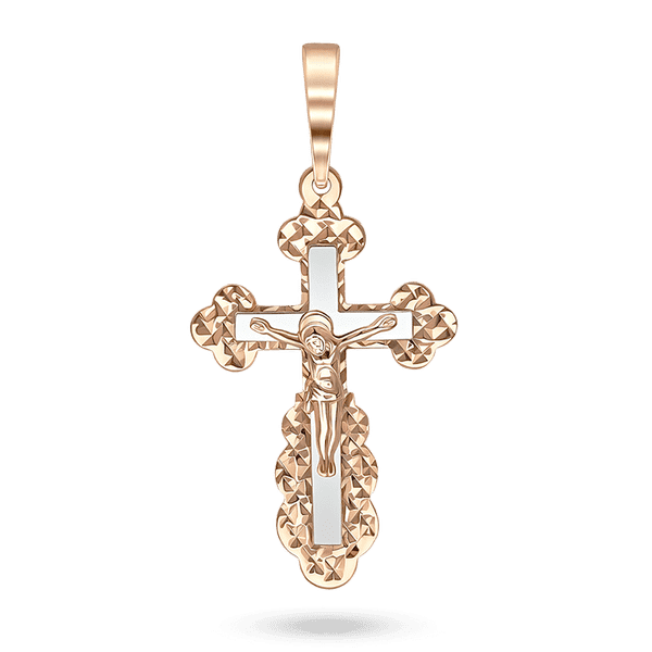 Крестик в комбинированном золоте "Распятие" с алмазной гранью 041245 детальное изображение ювелирного изделия Золотые крестики православные