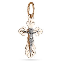 обзорное фото Детский крестик в красном и белом золоте с гравировкой Спаси и Сохрани 039503 Золотые крестики православные обзорное фото Детский крестик в красном и белом золоте с гравировкой Спаси и Сохрани 039503  Золотые крестики православные